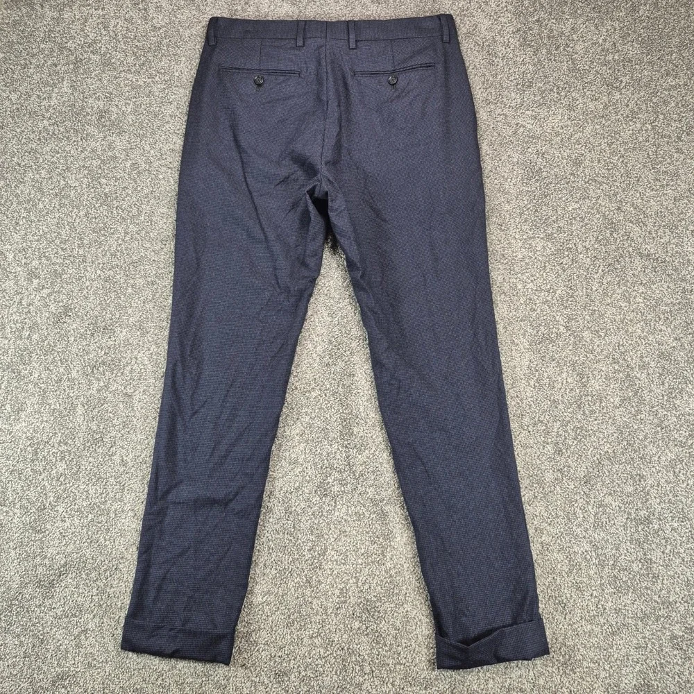 Banana Republic Dress Pants Mens 32x32 Blue Black Houndstooth Wool Tapered Fit